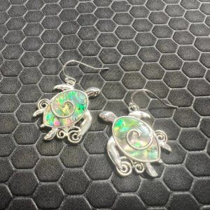 Turtle Earrings with Green Abalone Stones Made of Sterling Silver.